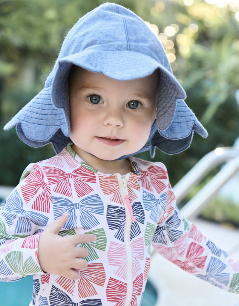 Pink Chicken baby girls scallop sun hat - chambray