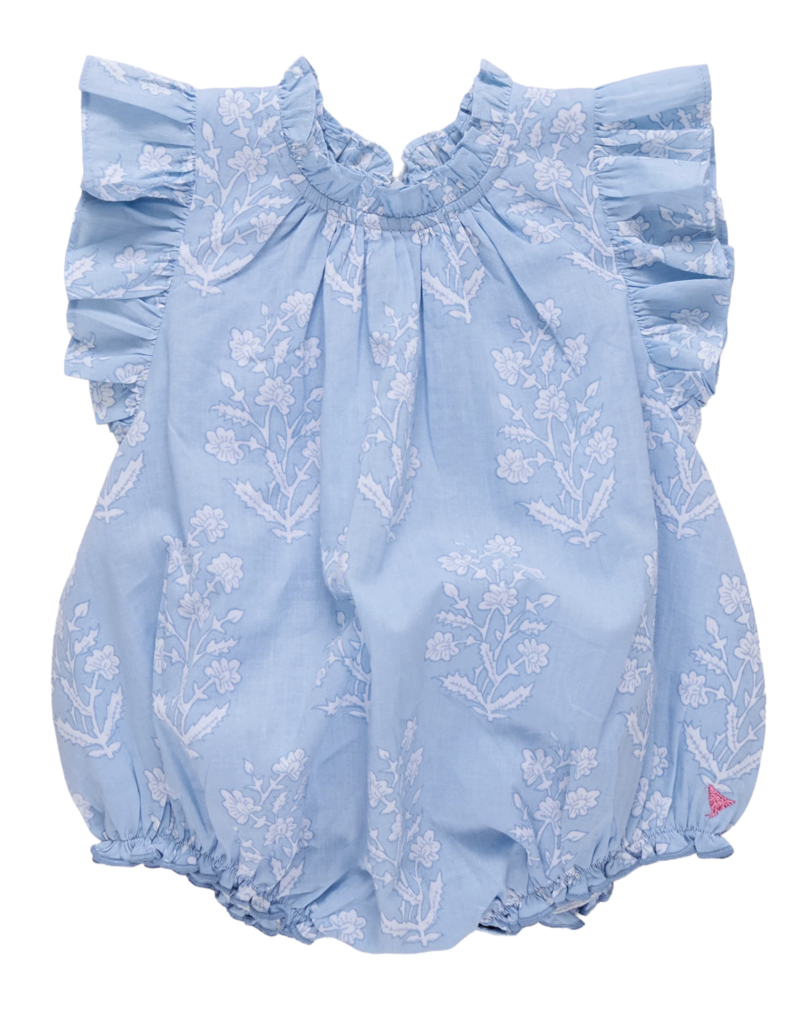 Pink Chicken baby girls harper bubble - blue dewdrop block print