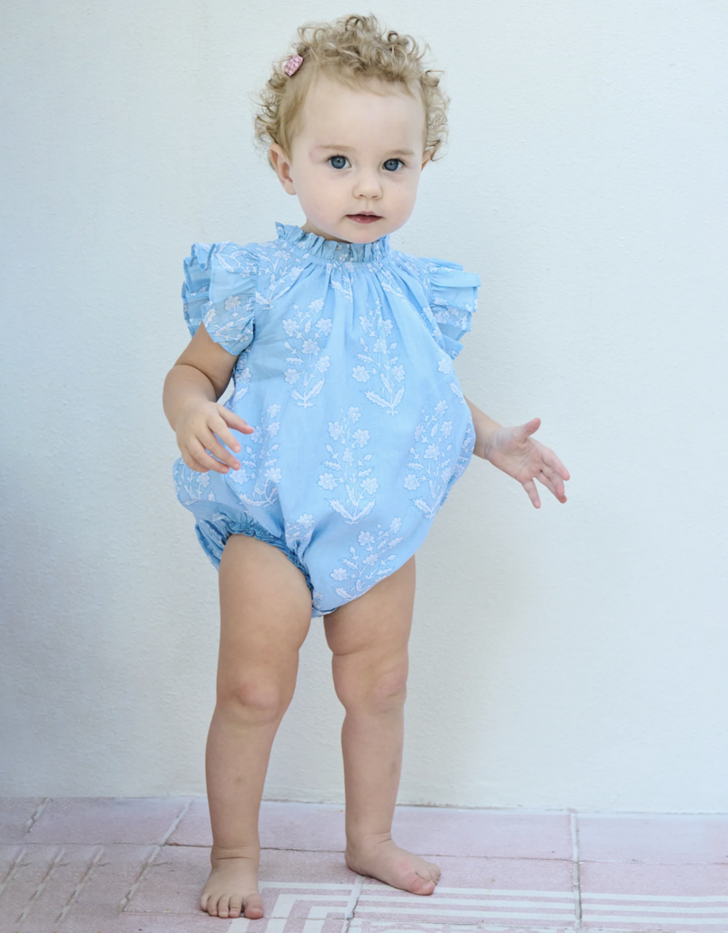 Pink Chicken baby girls harper bubble - blue dewdrop block print