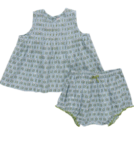 Pink Chicken baby girls jaipur 2-pc set - blue prairie block print