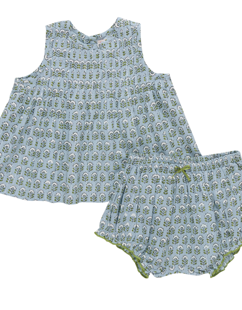 Pink Chicken baby girls jaipur 2-pc set - blue prairie block print