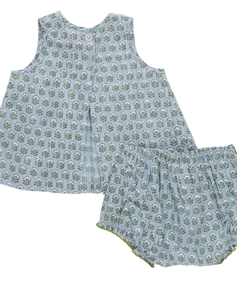 Pink Chicken baby girls jaipur 2-pc set - blue prairie block print