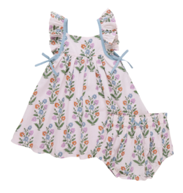Pink Chicken baby girls ailee dress set pink dewdrop block print