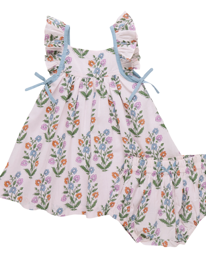 Pink Chicken baby girls ailee dress set pink dewdrop block print