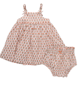 Pink Chicken baby girls tia dress set - pink prairie block print