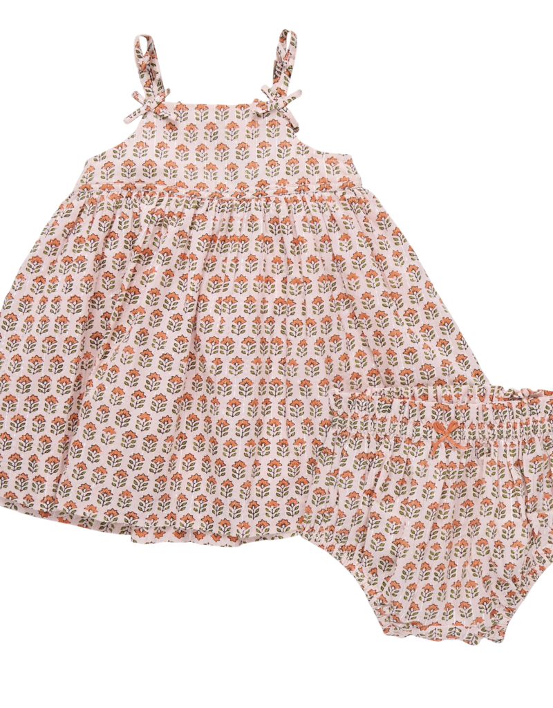 Pink Chicken baby girls tia dress set - pink prairie block print