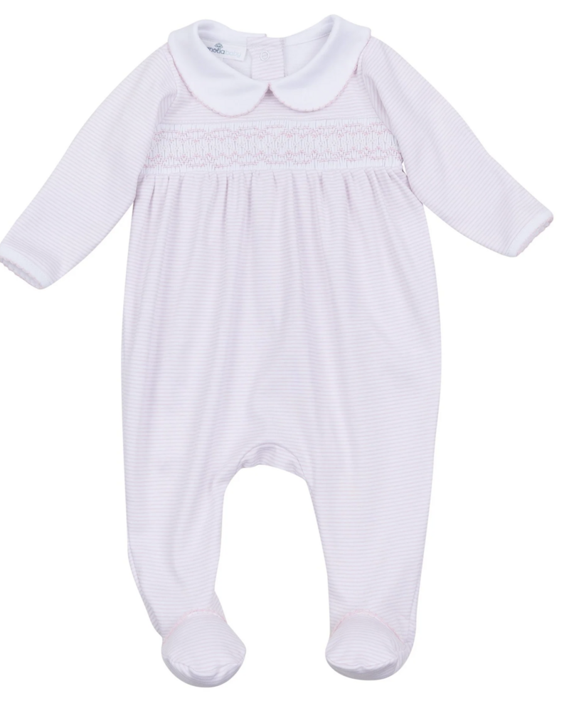 Magnolia Baby Mini Checks Pink Smocked Collared Footie