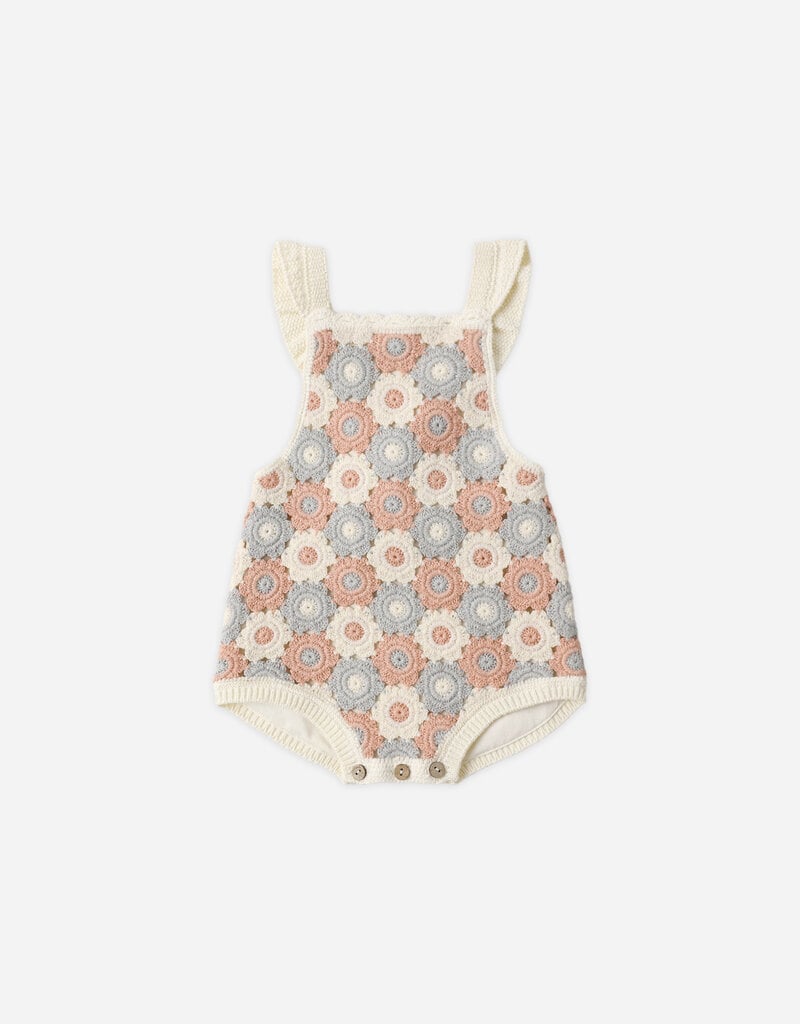 Rylee + Cru Inc. CROCHET ROMPER BLUE, LIGHT PINK, IVORY