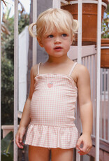 Rylee + Cru LLC TORI SKIRTED ONE-PIECE PETAL GINGHAM