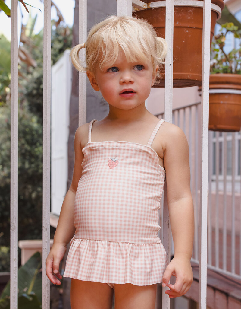 Rylee + Cru Inc. TORI SKIRTED ONE-PIECE PETAL GINGHAM