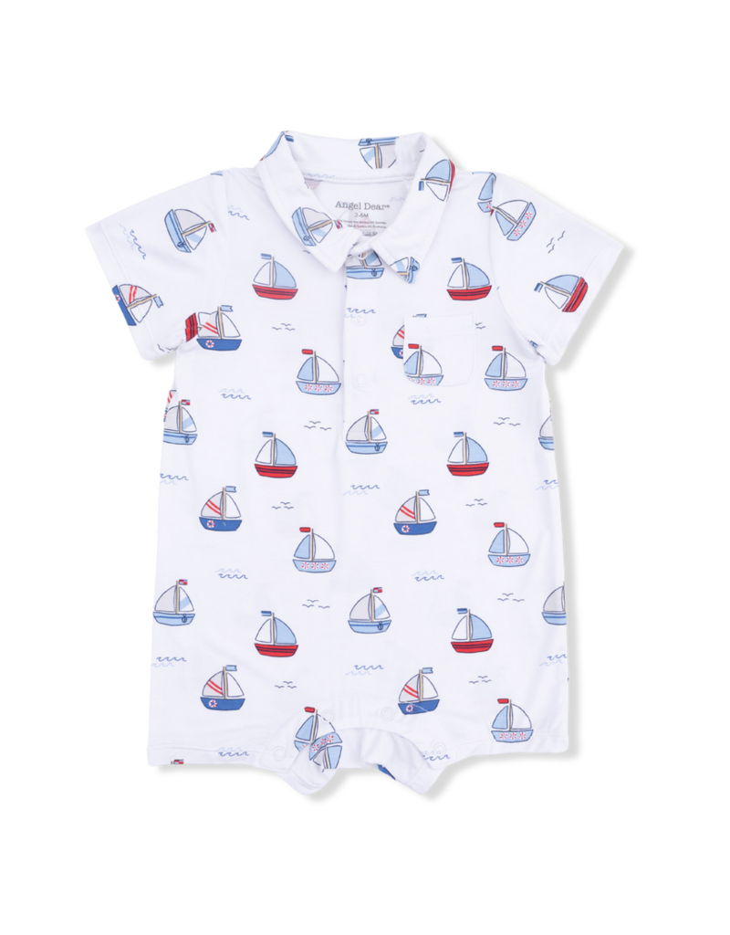 Angel Dear Bubbly Sailboats Blue Polo Shortie