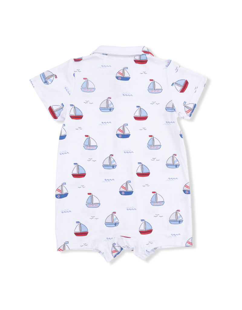 Angel Dear Bubbly Sailboats Blue Polo Shortie