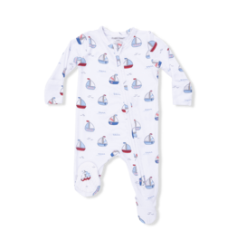 Angel Dear Bubbly Sailboats Blue 2 Way Zipper Footie