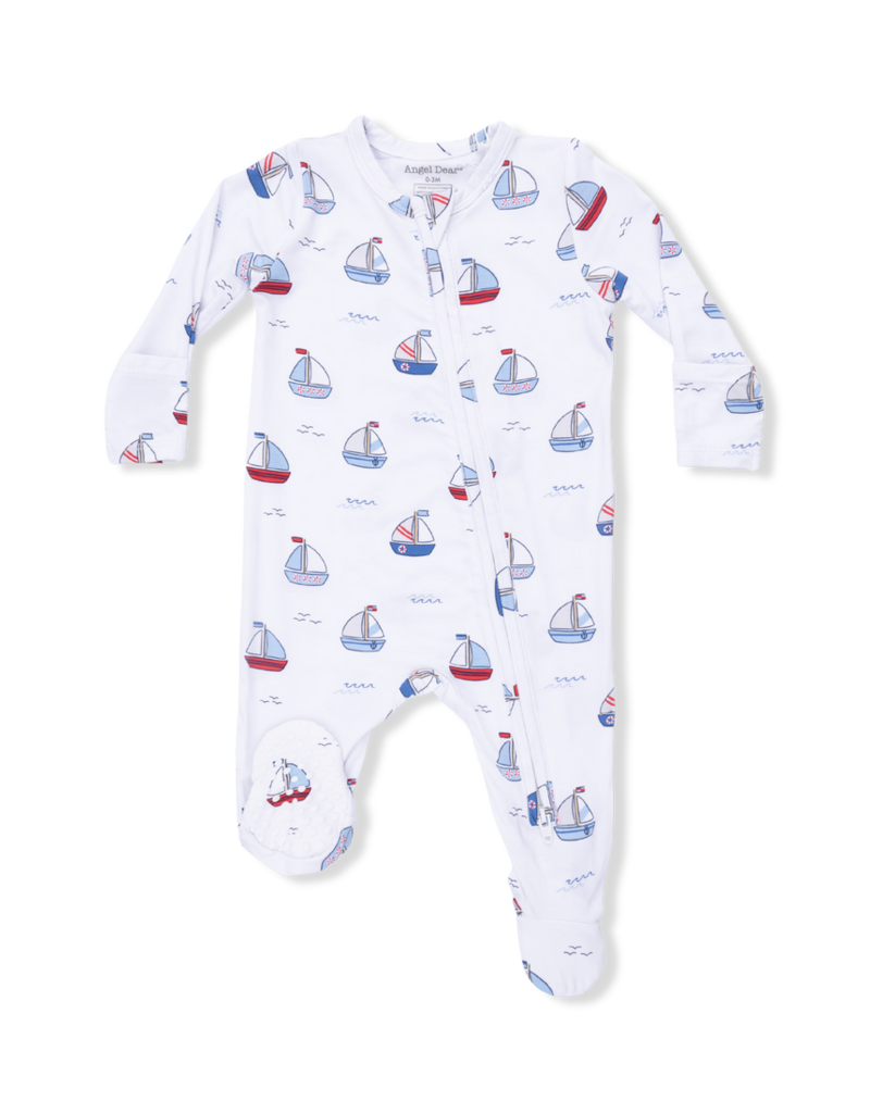 Angel Dear Bubbly Sailboats Blue 2 Way Zipper Footie