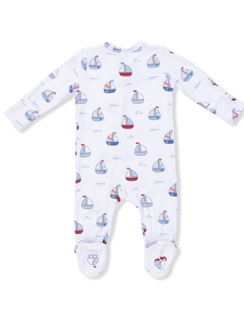 Angel Dear Bubbly Sailboats Blue 2 Way Zipper Footie