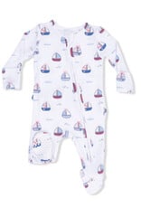 Angel Dear Bubbly Sailboats Pink 2 Way Ruffle Back Zipper Footie