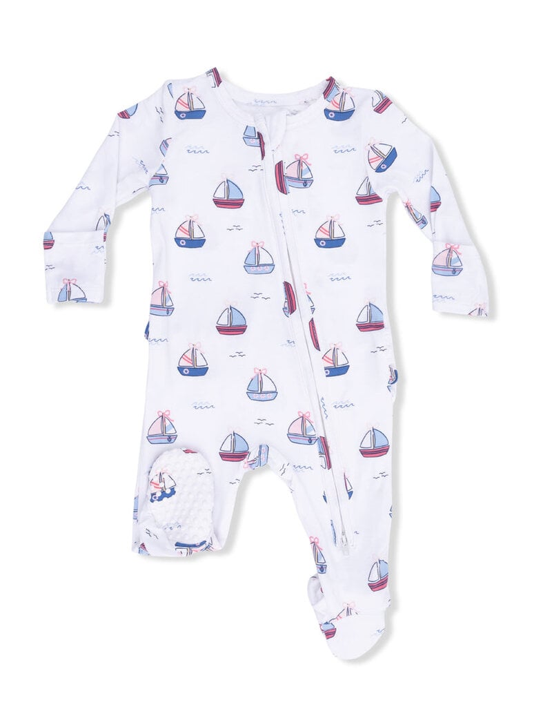 Angel Dear Bubbly Sailboats Pink 2 Way Ruffle Back Zipper Footie