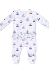 Angel Dear Bubbly Sailboats Pink 2 Way Ruffle Back Zipper Footie