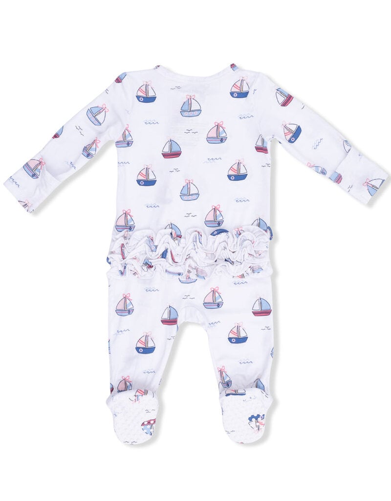 Angel Dear Bubbly Sailboats Pink 2 Way Ruffle Back Zipper Footie
