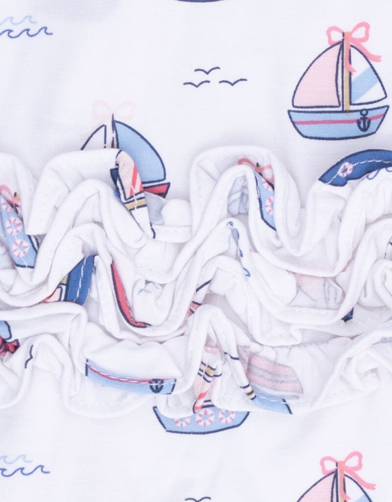 Angel Dear Bubbly Sailboats Pink 2 Way Ruffle Back Zipper Footie