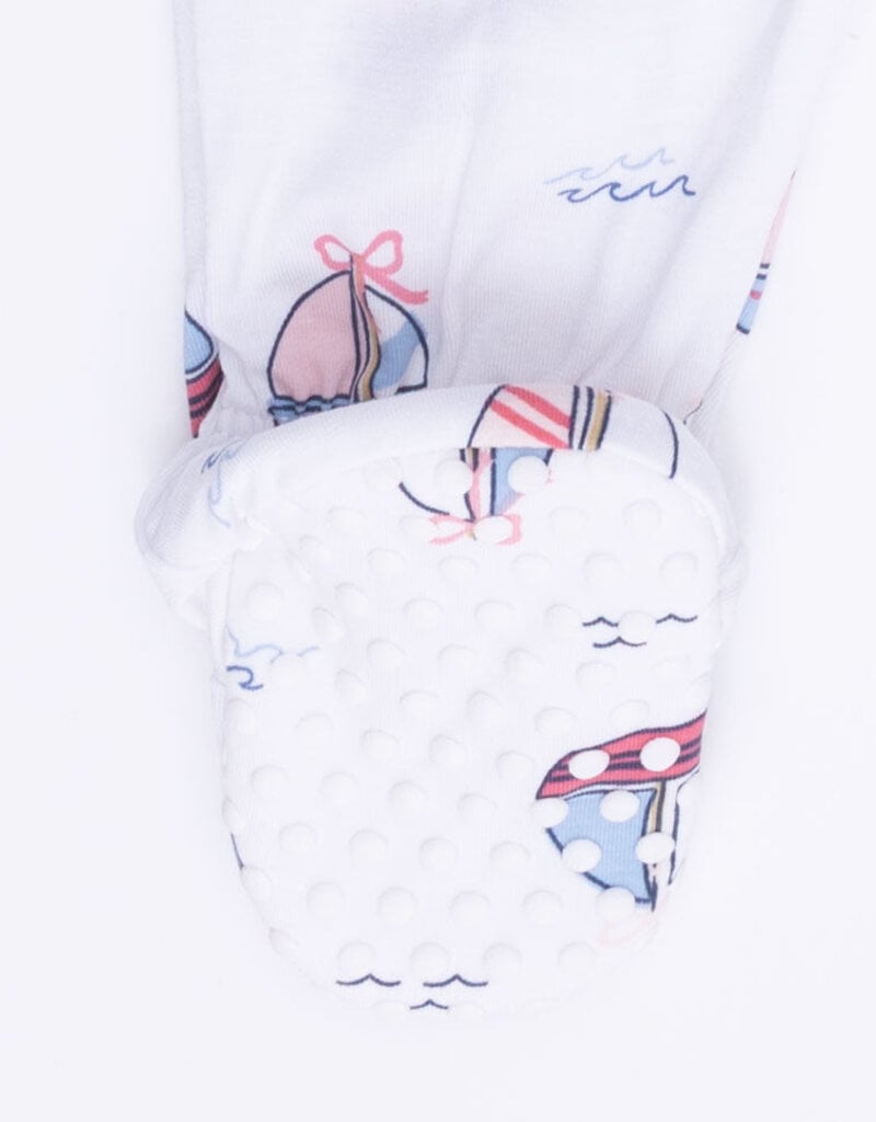 Angel Dear Bubbly Sailboats Pink 2 Way Ruffle Back Zipper Footie