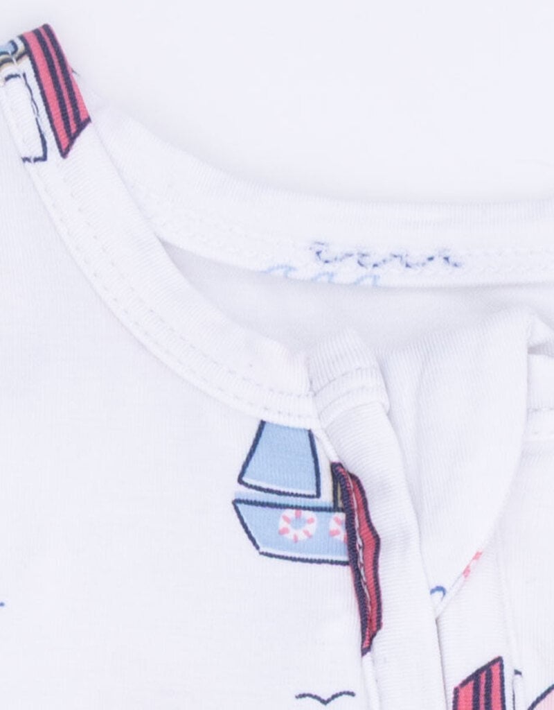 Angel Dear Bubbly Sailboats Pink 2 Way Ruffle Back Zipper Footie