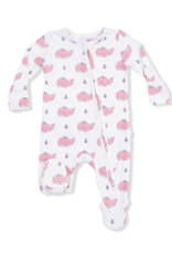 Angel Dear Bubbly Whale Bow Pink 2 Way Ruffle Back Zipper Footie