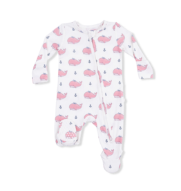 Angel Dear Bubbly Whale Bow Pink 2 Way Ruffle Back Zipper Footie