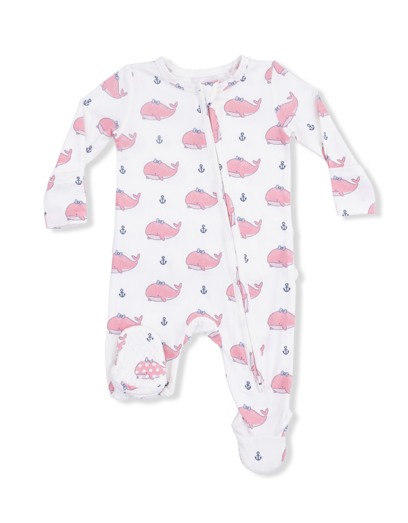 Angel Dear Bubbly Whale Bow Pink 2 Way Ruffle Back Zipper Footie