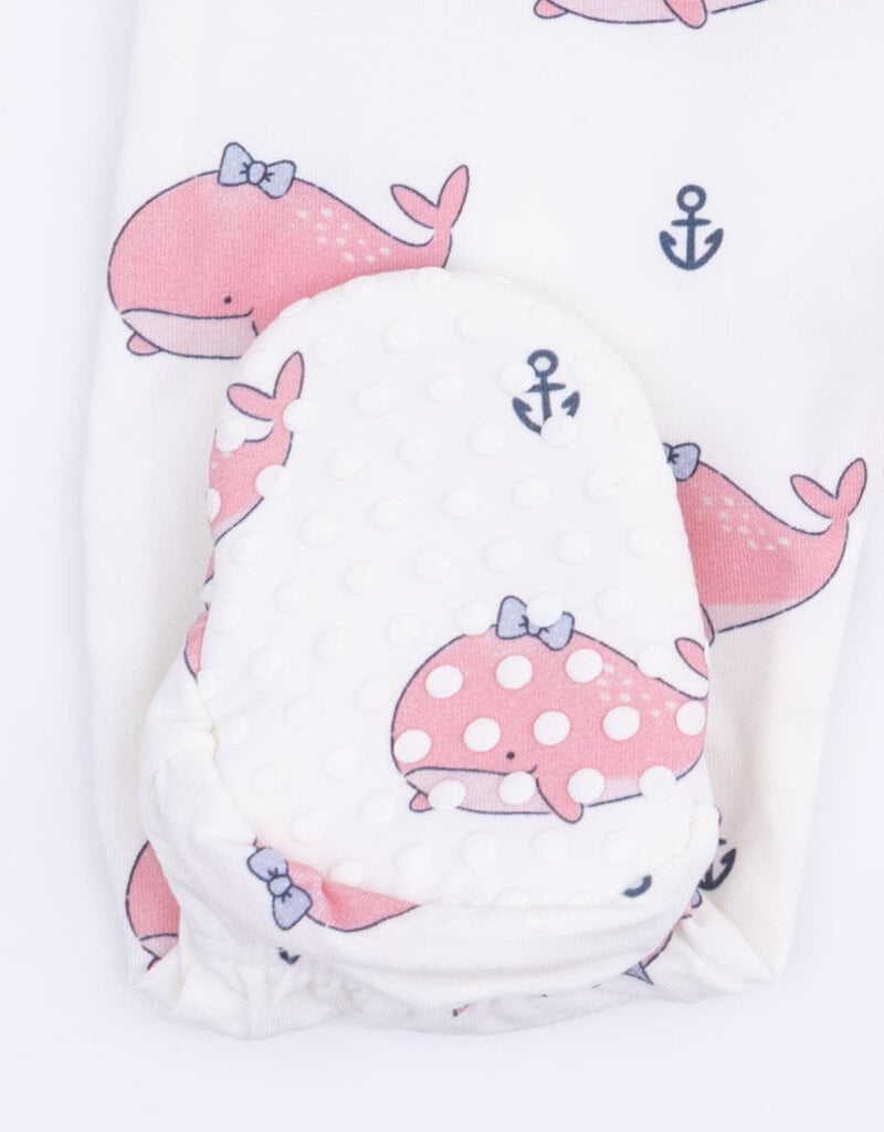 Angel Dear Bubbly Whale Bow Pink 2 Way Ruffle Back Zipper Footie