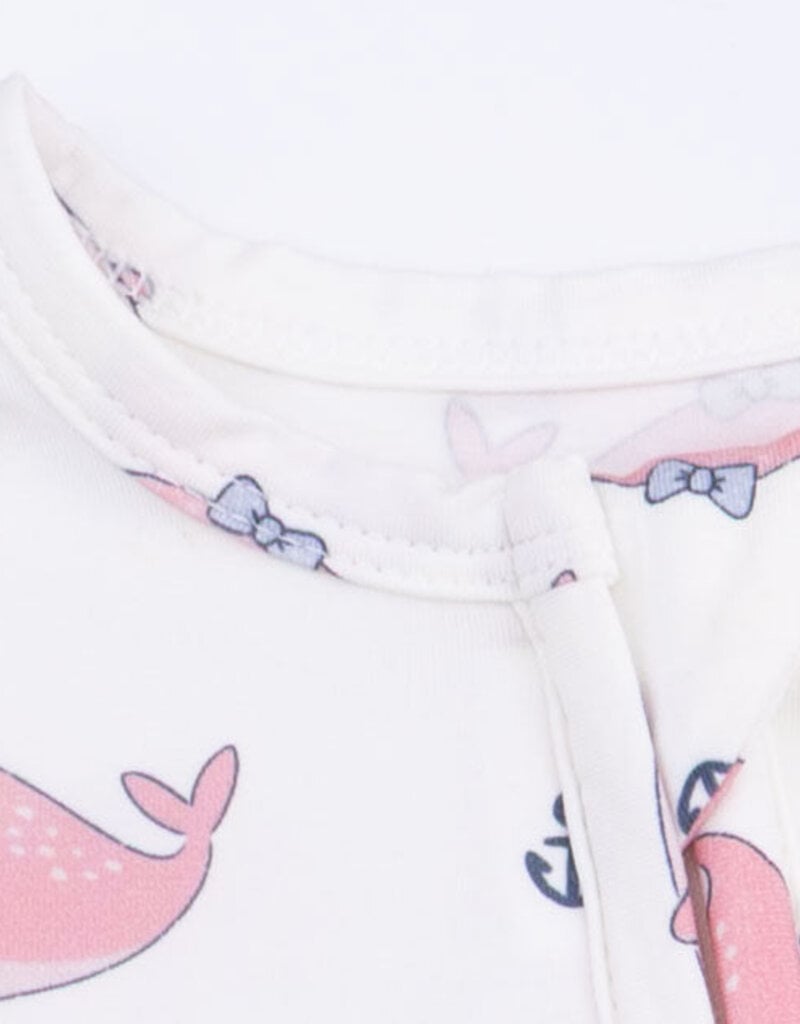 Angel Dear Bubbly Whale Bow Pink 2 Way Ruffle Back Zipper Footie