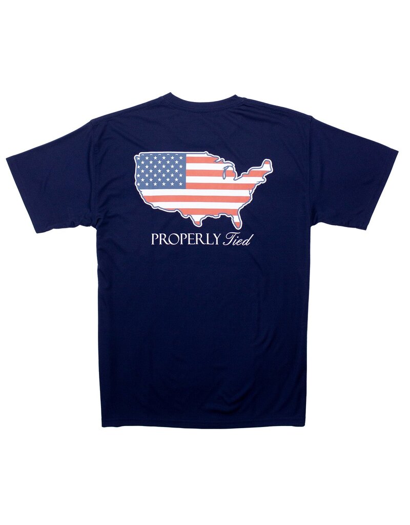 Properly Tied Mens Performance Tee S/S Old Glory River Blue