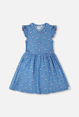 Deux par Deux Sleeveless Button Down Dress Blue Flower Print