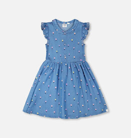 Deux par Deux Sleeveless Button Down Dress Blue Flower Print