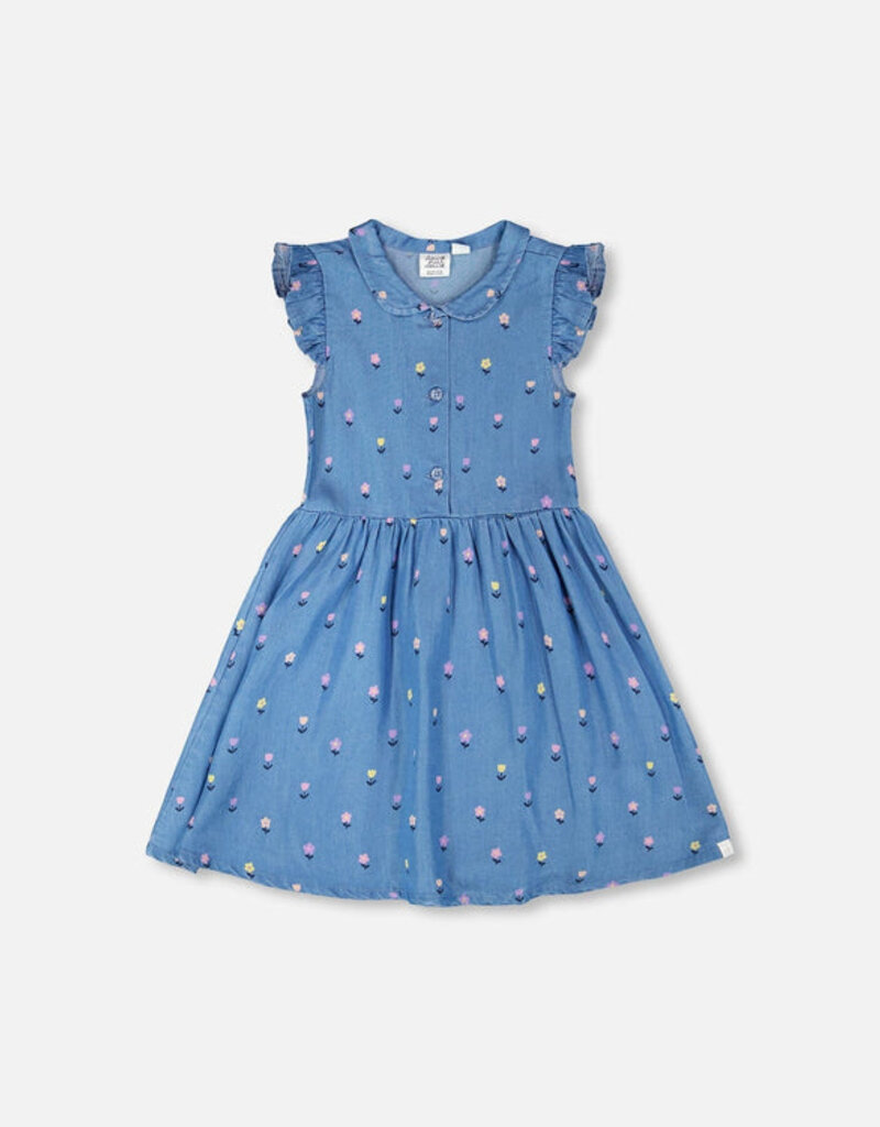 Deux par Deux Sleeveless Button Down Dress Blue Flower Print