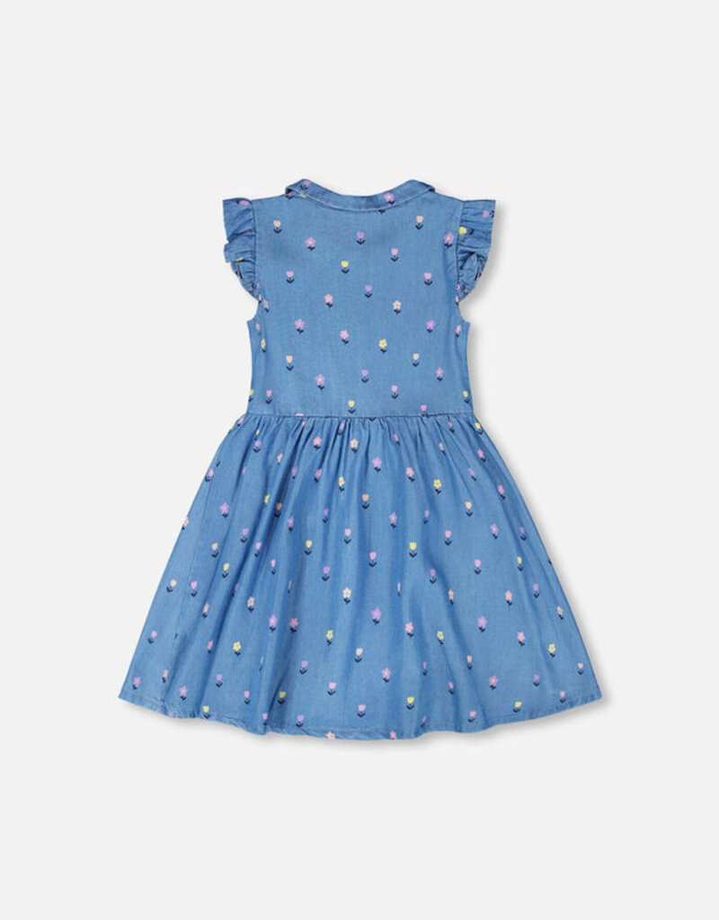 Deux par Deux Sleeveless Button Down Dress Blue Flower Print