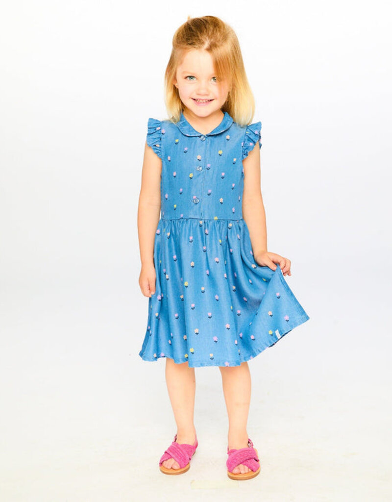 Deux par Deux Sleeveless Button Down Dress Blue Flower Print
