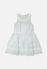 Deux par Deux Multi-Tiered Dress White And Blue Stripes
