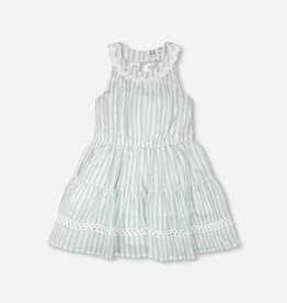 Deux par Deux Multi-Tiered Dress White And Blue Stripes