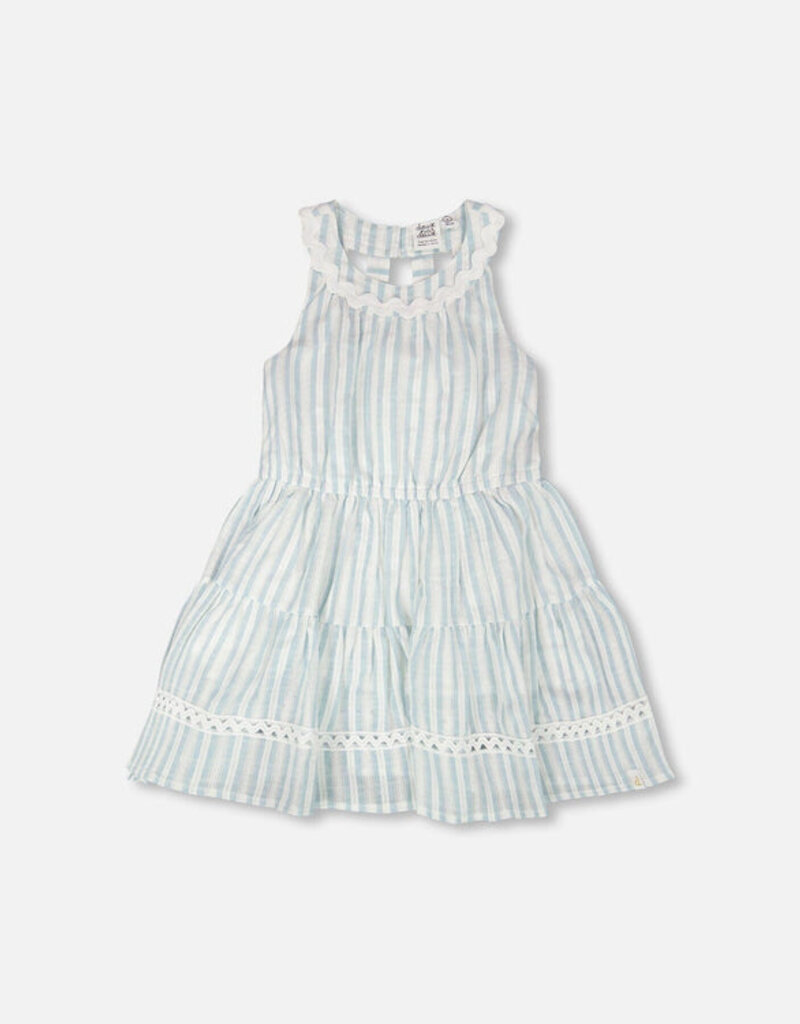 Deux par Deux Multi-Tiered Dress White And Blue Stripes