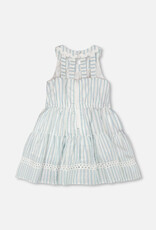 Deux par Deux Multi-Tiered Dress White And Blue Stripes