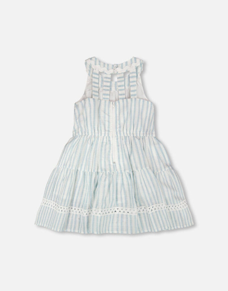 Deux par Deux Multi-Tiered Dress White And Blue Stripes