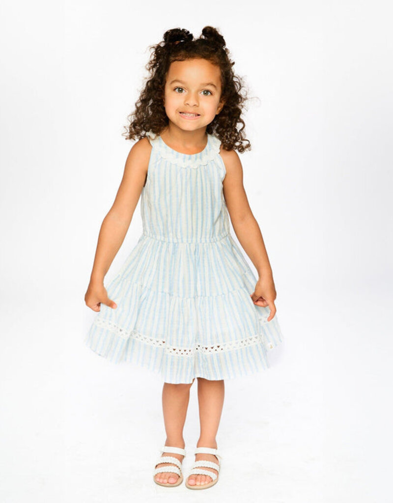 Deux par Deux Multi-Tiered Dress White And Blue Stripes