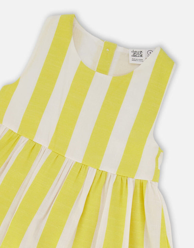 Deux par Deux Sleeveless Dress White And Yellow Stripes
