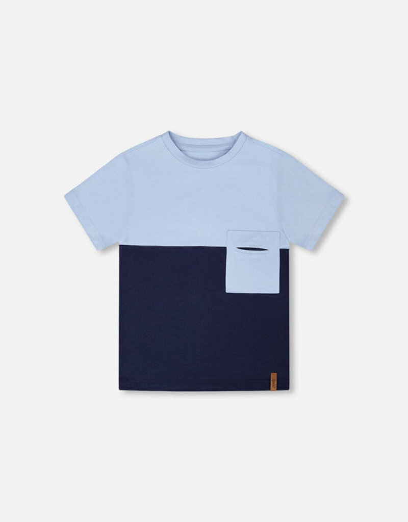 Deux par Deux Colorblock Jersey T-Shirt w/Pocket Dark Blue