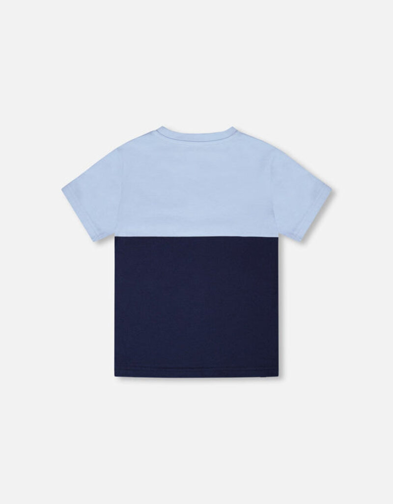 Deux par Deux Colorblock Jersey T-Shirt w/Pocket Dark Blue