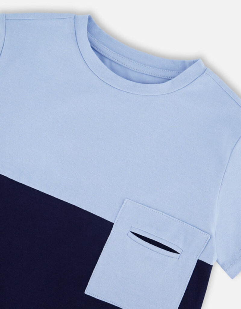 Deux par Deux Colorblock Jersey T-Shirt w/Pocket Dark Blue