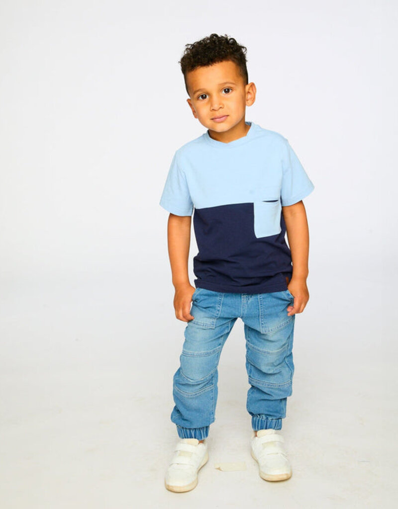 Deux par Deux Colorblock Jersey T-Shirt w/Pocket Dark Blue