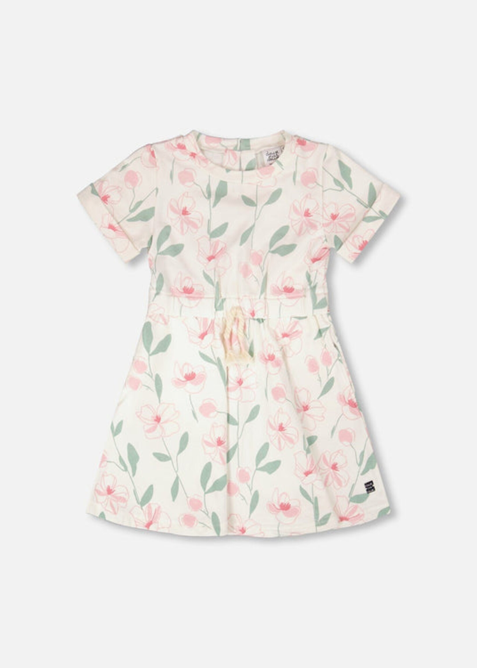 Deux par Deux French Terry Dress Off White Printed Flowers
