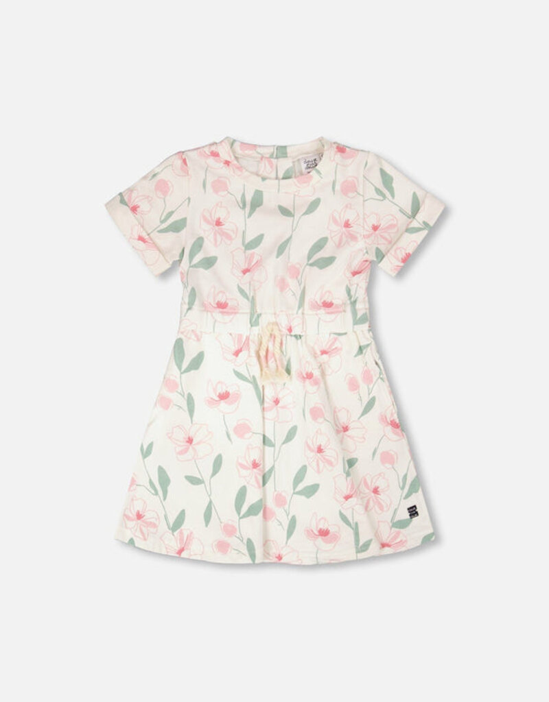 Deux par Deux French Terry Dress Off White Printed Flowers